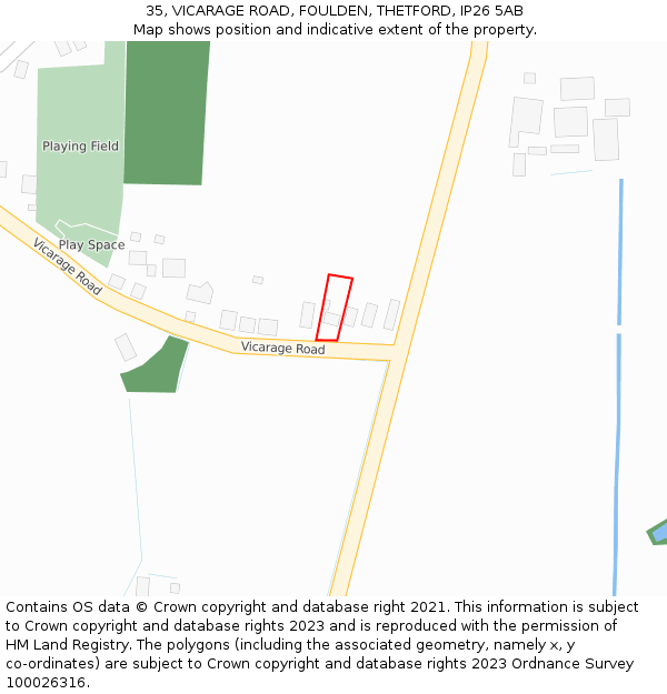 35, VICARAGE ROAD, FOULDEN, THETFORD, IP26 5AB: Location map and indicative extent of plot