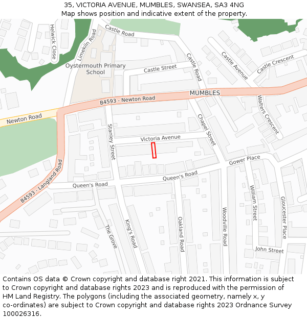 35, VICTORIA AVENUE, MUMBLES, SWANSEA, SA3 4NG: Location map and indicative extent of plot
