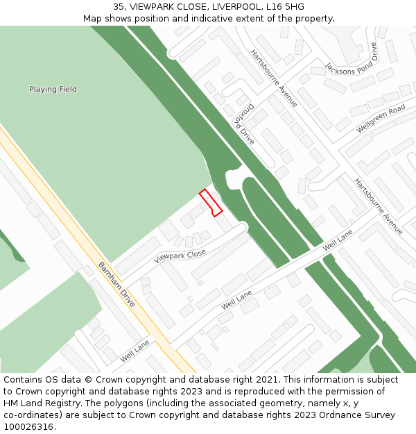 35, VIEWPARK CLOSE, LIVERPOOL, L16 5HG: Location map and indicative extent of plot