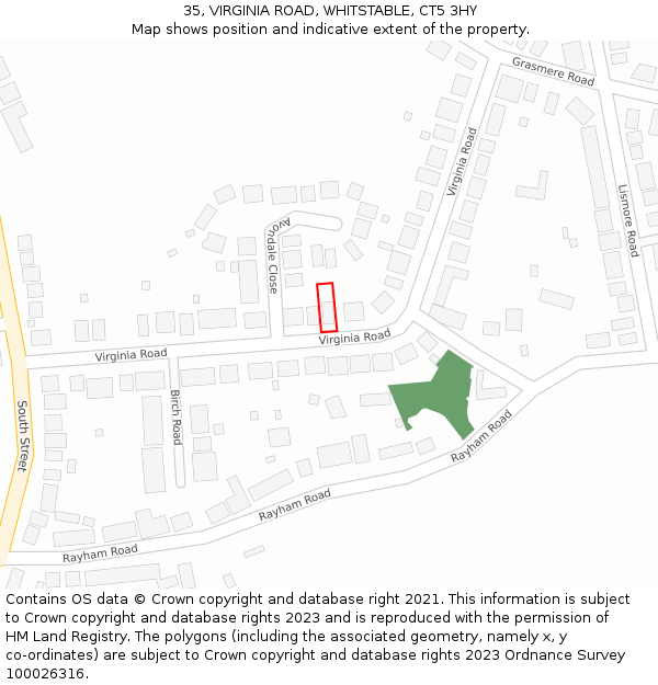 35, VIRGINIA ROAD, WHITSTABLE, CT5 3HY: Location map and indicative extent of plot