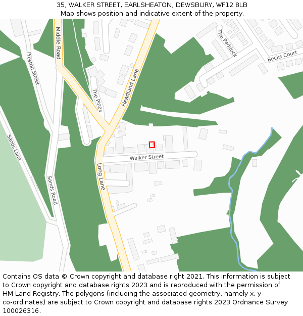 35, WALKER STREET, EARLSHEATON, DEWSBURY, WF12 8LB: Location map and indicative extent of plot