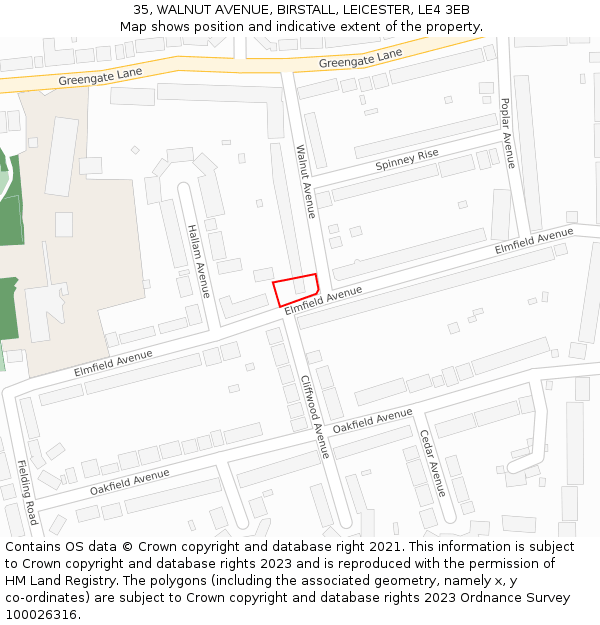 35, WALNUT AVENUE, BIRSTALL, LEICESTER, LE4 3EB: Location map and indicative extent of plot