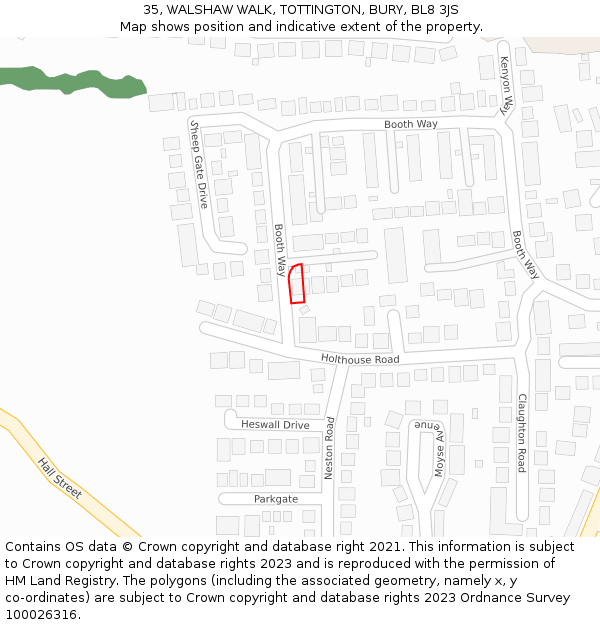 35, WALSHAW WALK, TOTTINGTON, BURY, BL8 3JS: Location map and indicative extent of plot