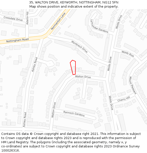 35, WALTON DRIVE, KEYWORTH, NOTTINGHAM, NG12 5FN: Location map and indicative extent of plot