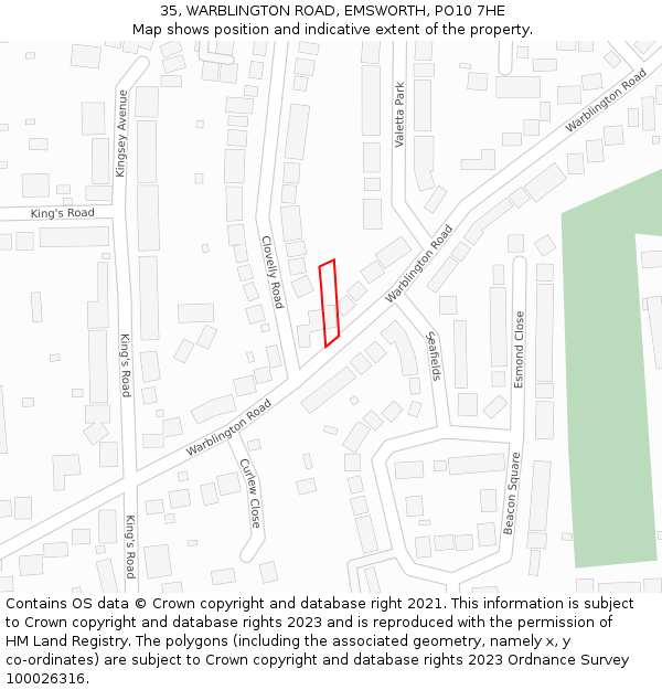 35, WARBLINGTON ROAD, EMSWORTH, PO10 7HE: Location map and indicative extent of plot