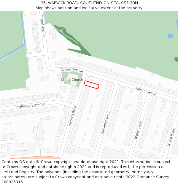 35, WARWICK ROAD, SOUTHEND-ON-SEA, SS1 3BN: Location map and indicative extent of plot