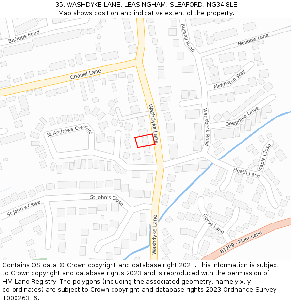 35, WASHDYKE LANE, LEASINGHAM, SLEAFORD, NG34 8LE: Location map and indicative extent of plot