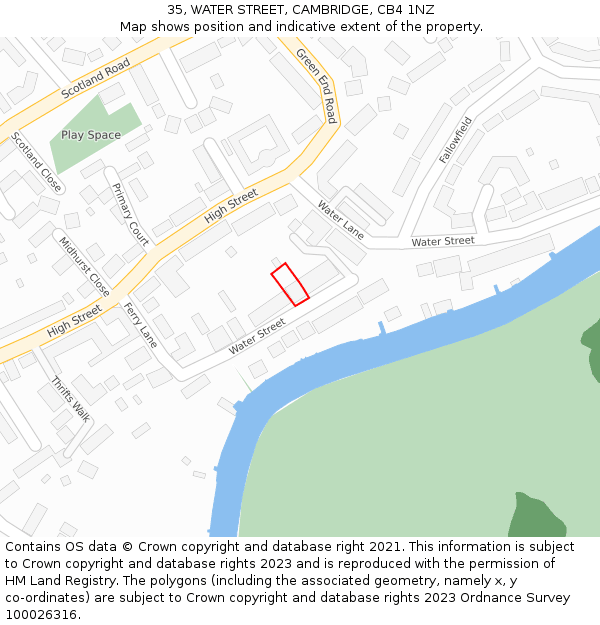 35, WATER STREET, CAMBRIDGE, CB4 1NZ: Location map and indicative extent of plot