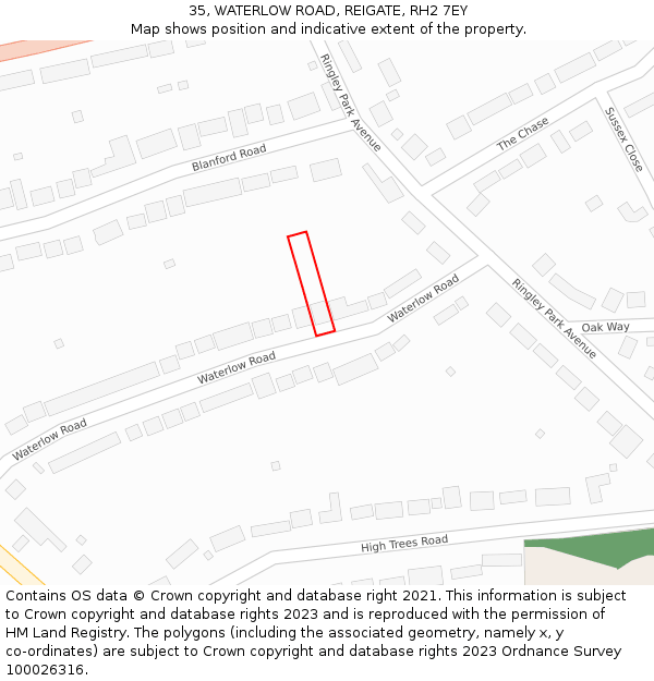 35, WATERLOW ROAD, REIGATE, RH2 7EY: Location map and indicative extent of plot