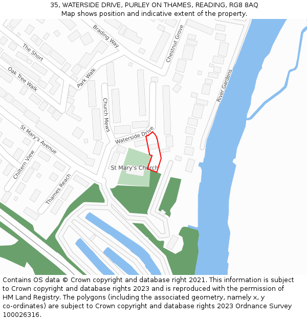 35, WATERSIDE DRIVE, PURLEY ON THAMES, READING, RG8 8AQ: Location map and indicative extent of plot