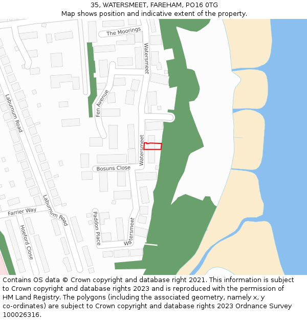 35, WATERSMEET, FAREHAM, PO16 0TG: Location map and indicative extent of plot