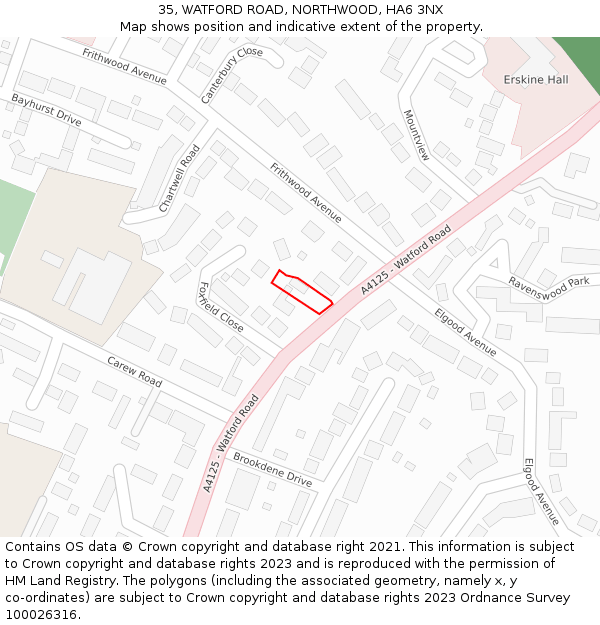 35, WATFORD ROAD, NORTHWOOD, HA6 3NX: Location map and indicative extent of plot
