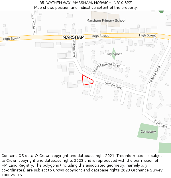 35, WATHEN WAY, MARSHAM, NORWICH, NR10 5PZ: Location map and indicative extent of plot