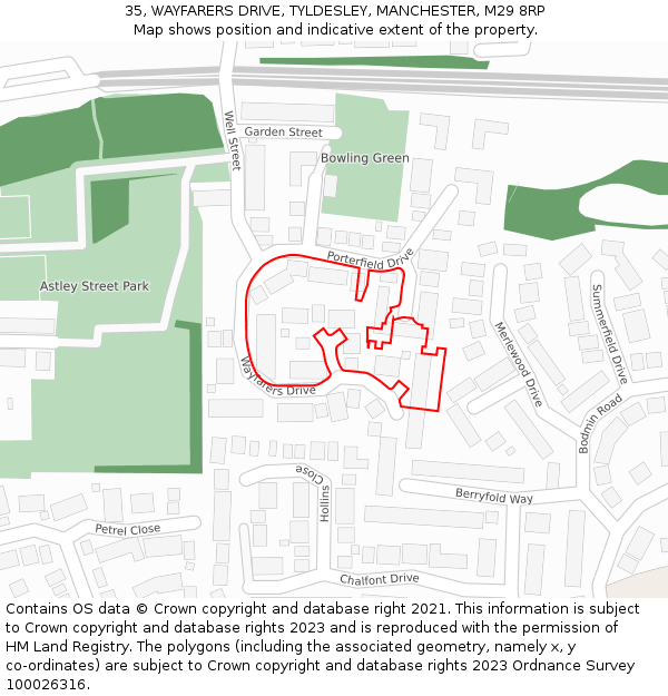 35, WAYFARERS DRIVE, TYLDESLEY, MANCHESTER, M29 8RP: Location map and indicative extent of plot