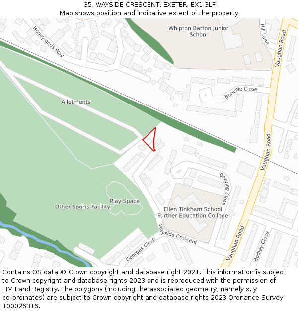35, WAYSIDE CRESCENT, EXETER, EX1 3LF: Location map and indicative extent of plot