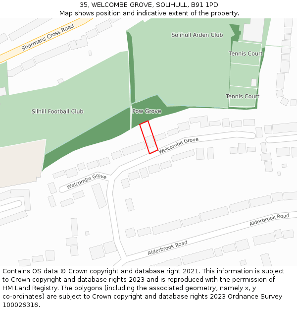 35, WELCOMBE GROVE, SOLIHULL, B91 1PD: Location map and indicative extent of plot