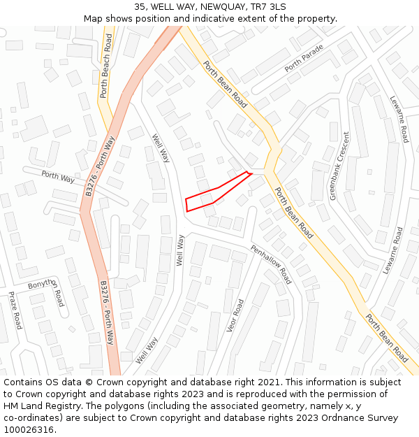 35, WELL WAY, NEWQUAY, TR7 3LS: Location map and indicative extent of plot