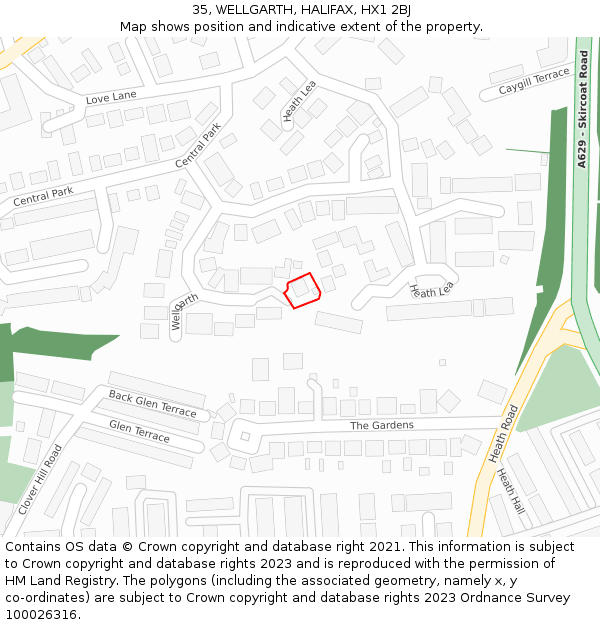 35, WELLGARTH, HALIFAX, HX1 2BJ: Location map and indicative extent of plot