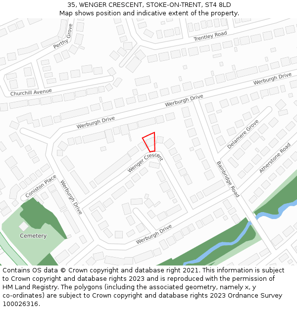 35, WENGER CRESCENT, STOKE-ON-TRENT, ST4 8LD: Location map and indicative extent of plot