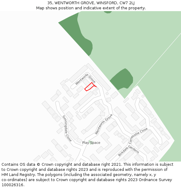 35, WENTWORTH GROVE, WINSFORD, CW7 2LJ: Location map and indicative extent of plot