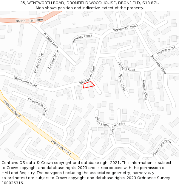 35, WENTWORTH ROAD, DRONFIELD WOODHOUSE, DRONFIELD, S18 8ZU: Location map and indicative extent of plot