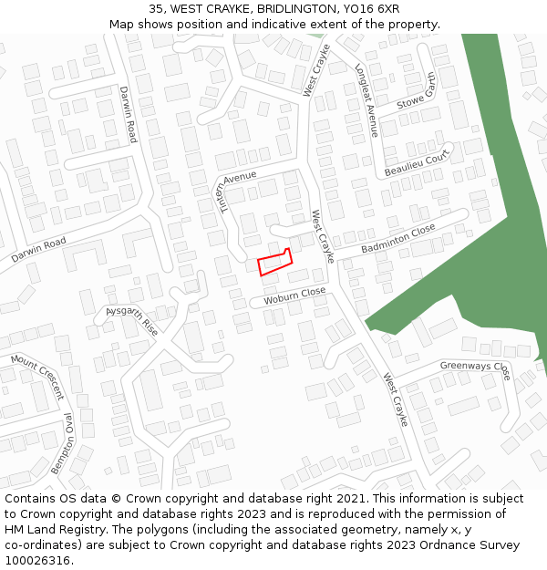35, WEST CRAYKE, BRIDLINGTON, YO16 6XR: Location map and indicative extent of plot