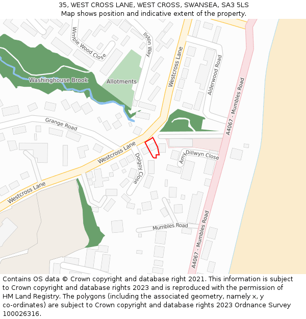 35, WEST CROSS LANE, WEST CROSS, SWANSEA, SA3 5LS: Location map and indicative extent of plot