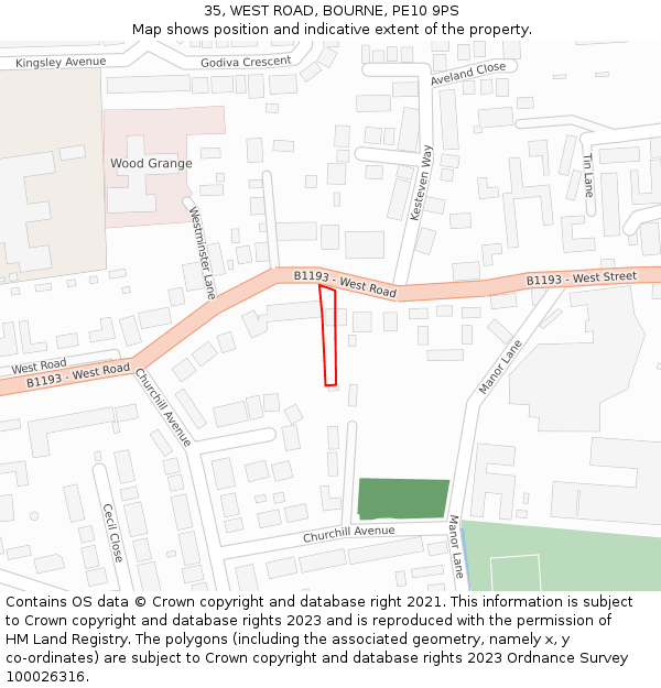 35, WEST ROAD, BOURNE, PE10 9PS: Location map and indicative extent of plot