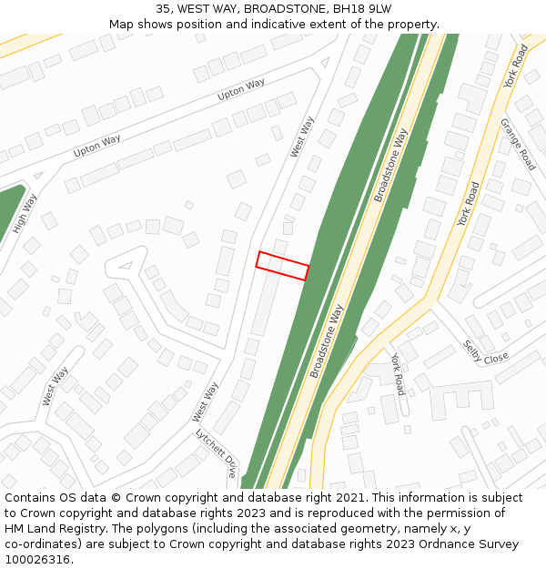 35, WEST WAY, BROADSTONE, BH18 9LW: Location map and indicative extent of plot