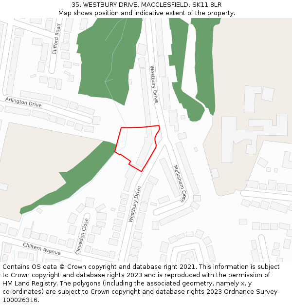 35, WESTBURY DRIVE, MACCLESFIELD, SK11 8LR: Location map and indicative extent of plot