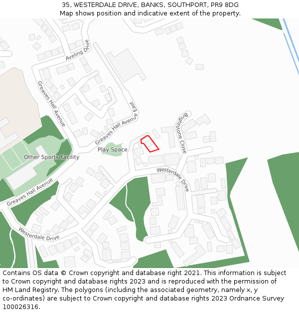 35, WESTERDALE DRIVE, BANKS, SOUTHPORT, PR9 8DG: Location map and indicative extent of plot