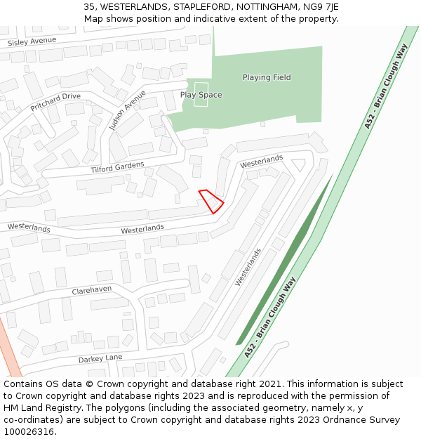 35, WESTERLANDS, STAPLEFORD, NOTTINGHAM, NG9 7JE: Location map and indicative extent of plot