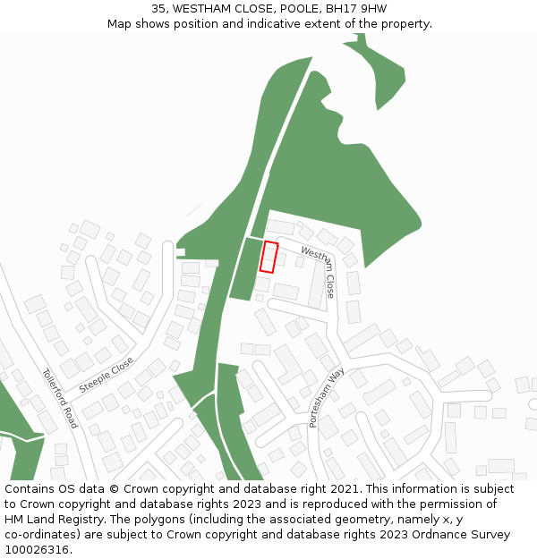 35, WESTHAM CLOSE, POOLE, BH17 9HW: Location map and indicative extent of plot