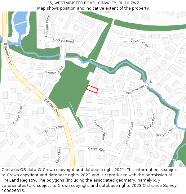 35, WESTMINSTER ROAD, CRAWLEY, RH10 7WZ: Location map and indicative extent of plot