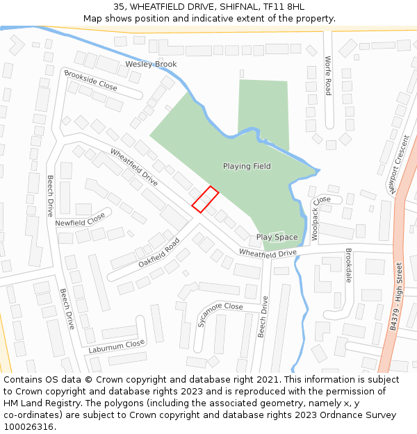 35, WHEATFIELD DRIVE, SHIFNAL, TF11 8HL: Location map and indicative extent of plot