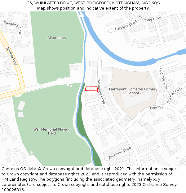 35, WHINLATTER DRIVE, WEST BRIDGFORD, NOTTINGHAM, NG2 6QS: Location map and indicative extent of plot