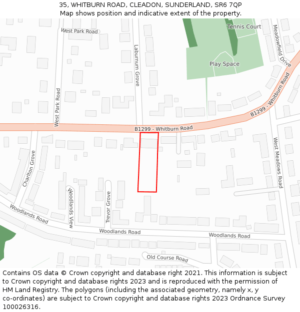 35, WHITBURN ROAD, CLEADON, SUNDERLAND, SR6 7QP: Location map and indicative extent of plot