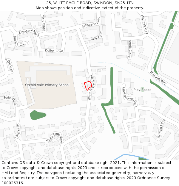 35, WHITE EAGLE ROAD, SWINDON, SN25 1TN: Location map and indicative extent of plot