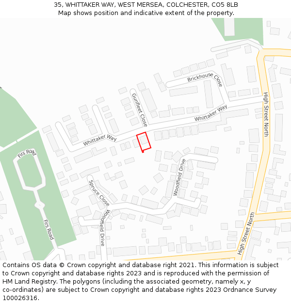 35, WHITTAKER WAY, WEST MERSEA, COLCHESTER, CO5 8LB: Location map and indicative extent of plot