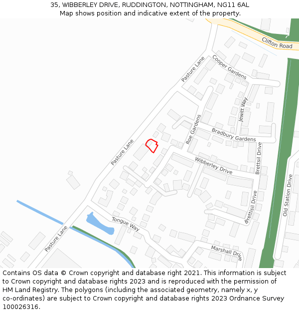 35, WIBBERLEY DRIVE, RUDDINGTON, NOTTINGHAM, NG11 6AL: Location map and indicative extent of plot