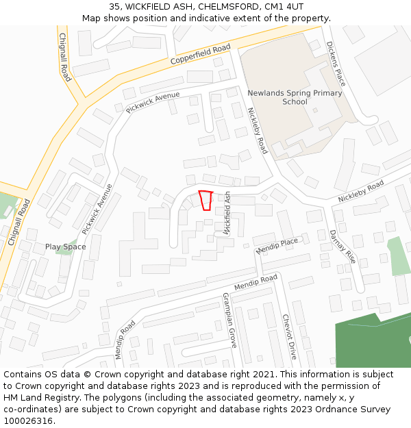 35, WICKFIELD ASH, CHELMSFORD, CM1 4UT: Location map and indicative extent of plot