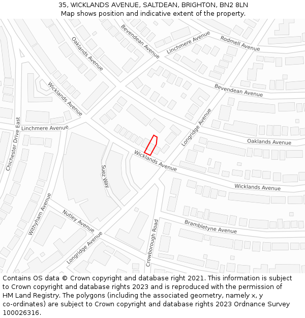 35, WICKLANDS AVENUE, SALTDEAN, BRIGHTON, BN2 8LN: Location map and indicative extent of plot