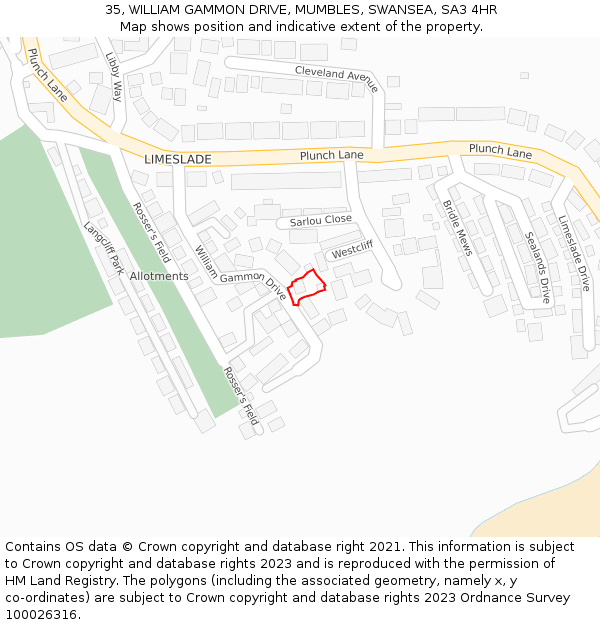 35, WILLIAM GAMMON DRIVE, MUMBLES, SWANSEA, SA3 4HR: Location map and indicative extent of plot