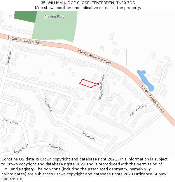 35, WILLIAM JUDGE CLOSE, TENTERDEN, TN30 7DS: Location map and indicative extent of plot