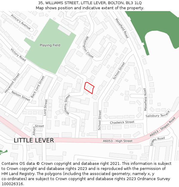 35, WILLIAMS STREET, LITTLE LEVER, BOLTON, BL3 1LQ: Location map and indicative extent of plot