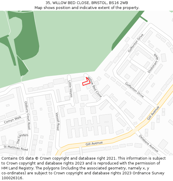 35, WILLOW BED CLOSE, BRISTOL, BS16 2WB: Location map and indicative extent of plot