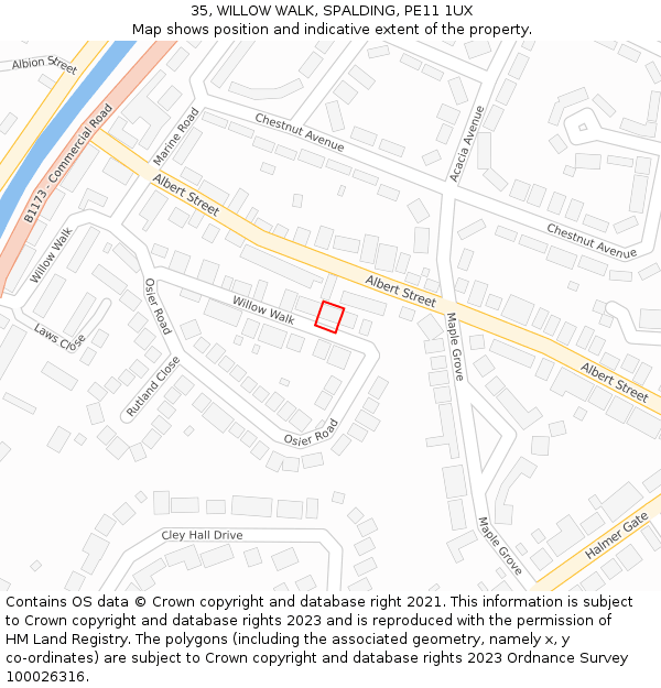 35, WILLOW WALK, SPALDING, PE11 1UX: Location map and indicative extent of plot
