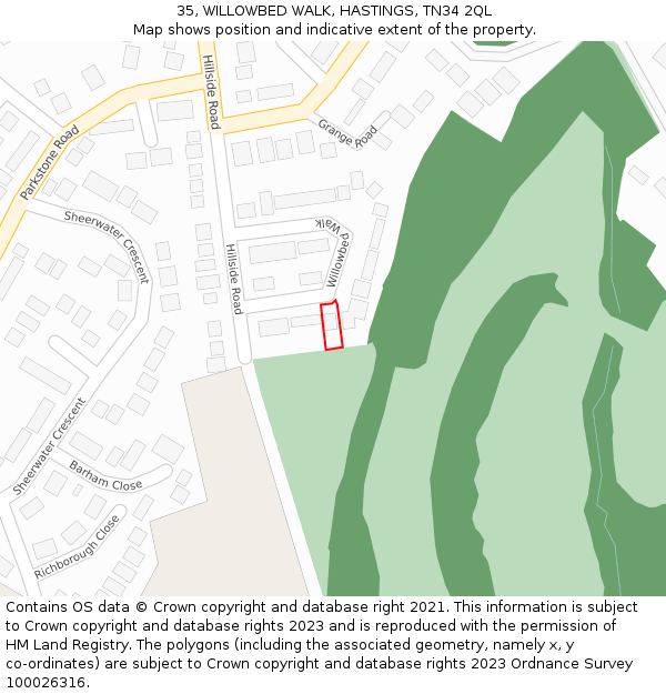 35, WILLOWBED WALK, HASTINGS, TN34 2QL: Location map and indicative extent of plot