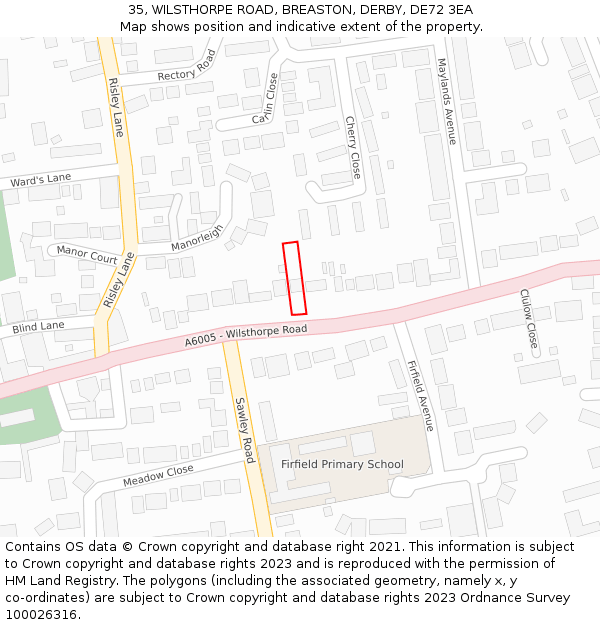 35, WILSTHORPE ROAD, BREASTON, DERBY, DE72 3EA: Location map and indicative extent of plot