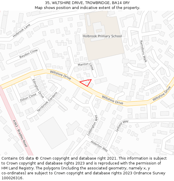 35, WILTSHIRE DRIVE, TROWBRIDGE, BA14 0RY: Location map and indicative extent of plot